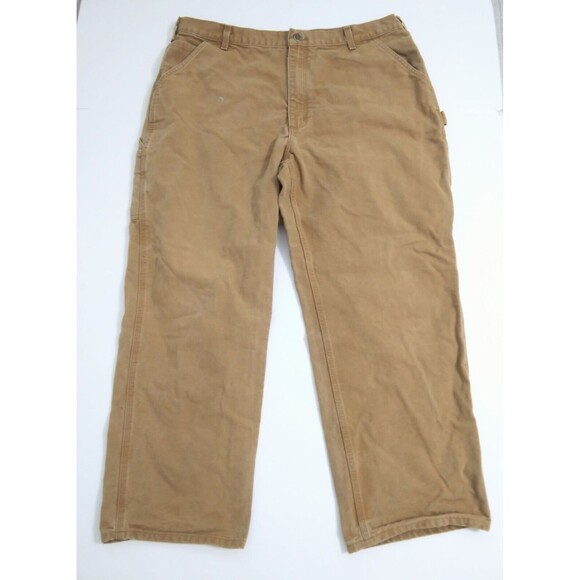 Carhartt Men's 40x30 Brown Canvas Dungaree Utility Work Duck Pants USA - Picture 1 of 9